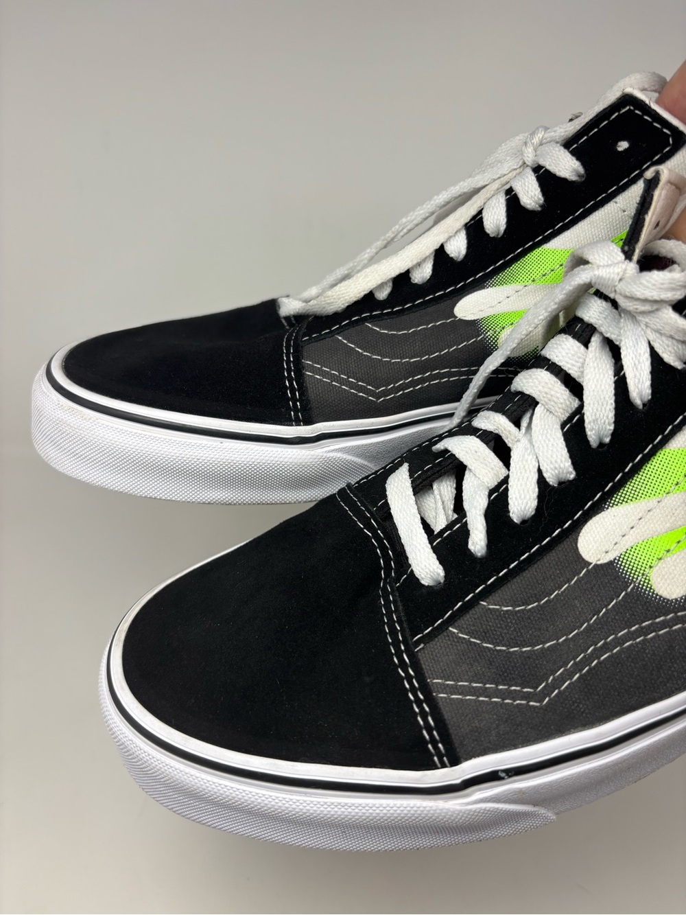 Vans Men’s Shoes Black & Neon Green Flame Old Skool Sneakers Size 13 - Picture 12 of 16